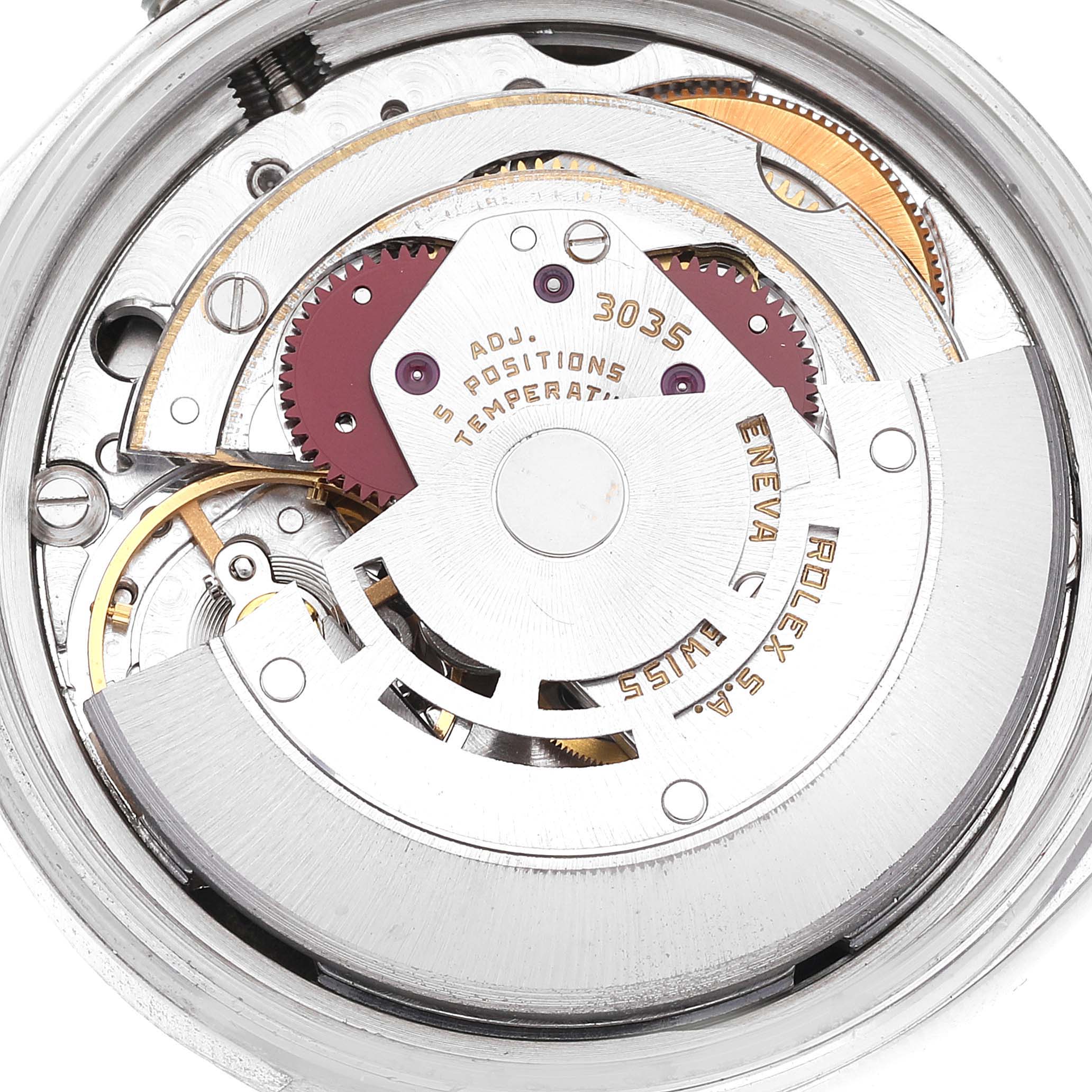 The image shows the movement and internal mechanism of the Rolex Datejust 16013 Men's Steel and Gold (two tone) Black Dial 16013 Men's Steel and Gold (two tone) Black Dial watch, captured from a top-down angle.