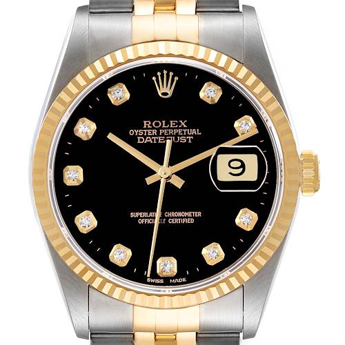 Photo of Rolex Datejust 36 Steel Yellow Gold Black Diamond Dial Mens Watch 16233