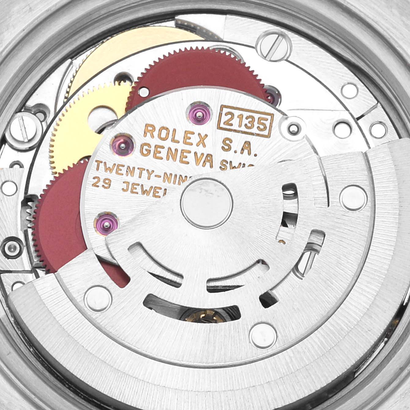 This image shows a close-up view of the internal movement mechanism of a Rolex Datejust 69173 Women's Steel and Gold (two tone) Champagne Dial 69173 Women's Steel and Gold (two tone) Champagne Dial watch.