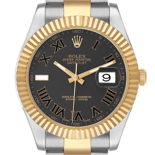 Photo of Rolex Datejust II Steel Yellow Gold Black Roman Dial Mens Watch 116333 Card
