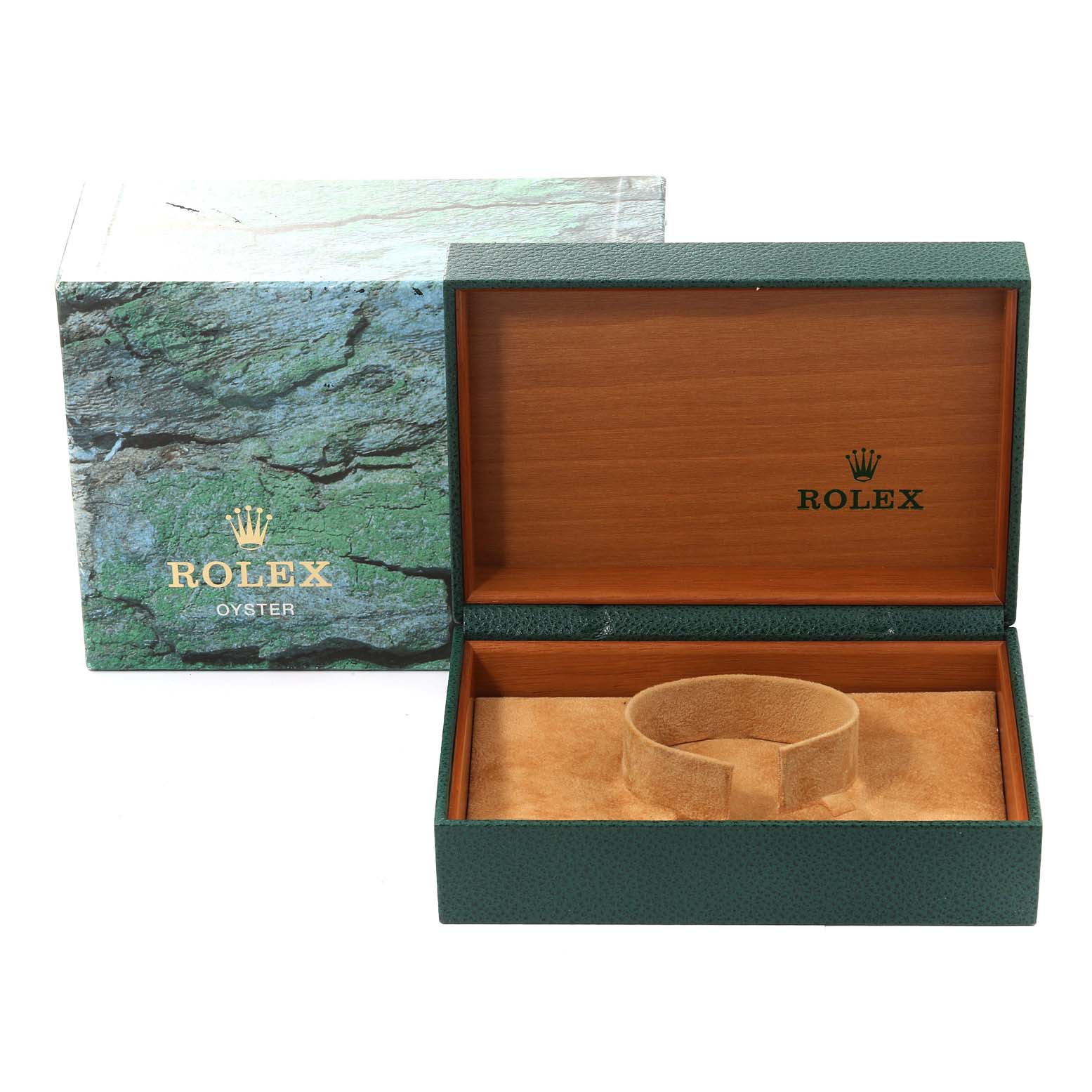 The image shows an open Rolex Mid-Size 78273 Women's Steel and Gold (two tone) Champagne Dial 78273 Women's Steel and Gold (two tone) Champagne Dial watch box with an inner cushion and the outer packaging.