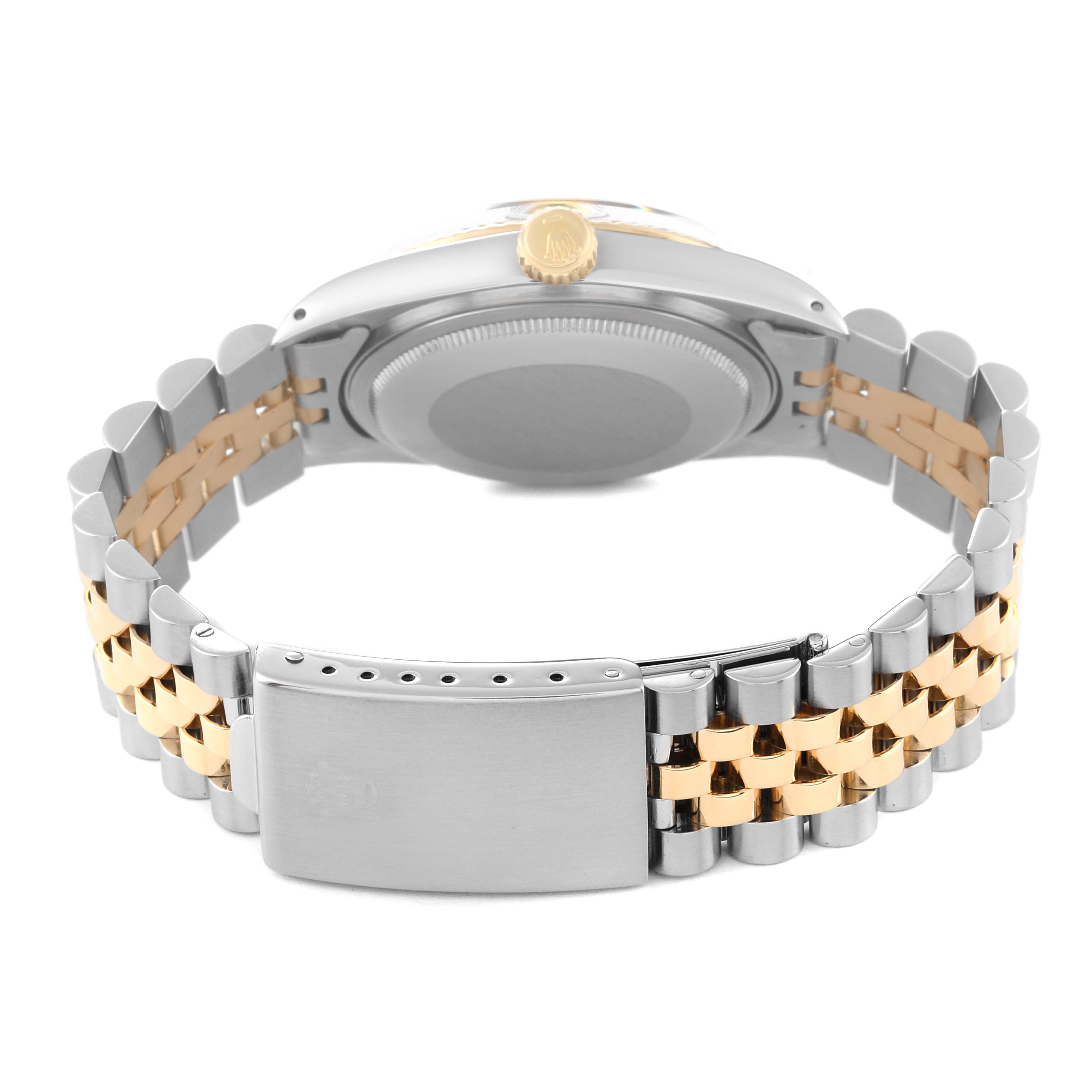 This image shows the back and bracelet of the Rolex Vintage Collection 16013 Men's Steel and Gold (two tone) Champagne Dial 16013 Men's Steel and Gold (two tone) Champagne Dial model watch, featuring a two-tone metal design.