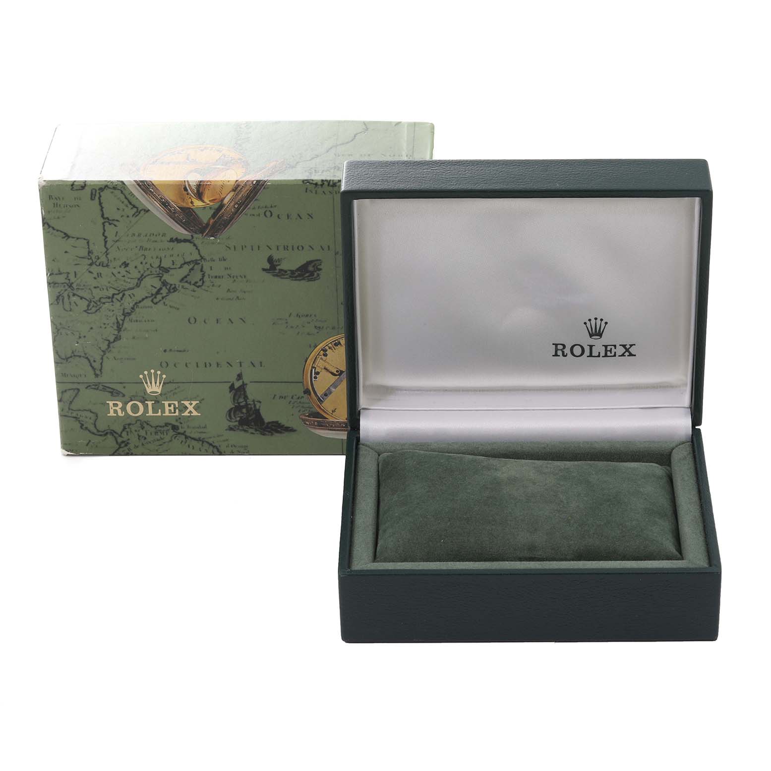 The image shows a Rolex Vintage Collection 16013 Men's Steel and Gold (two tone) Champagne Dial 16013 Men's Steel and Gold (two tone) Champagne Dial watch box and its outer packaging from a front angle.