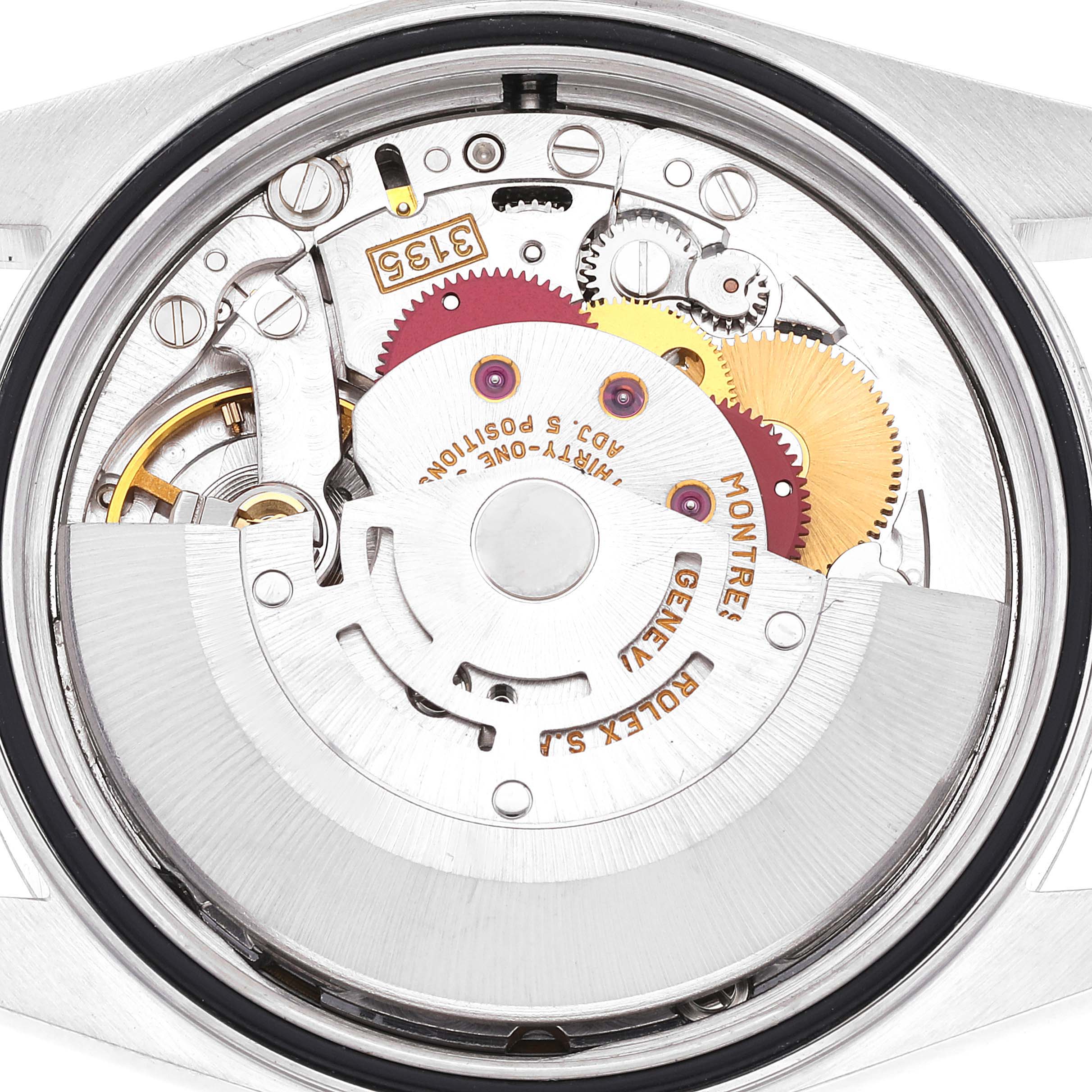 This image shows the movement mechanism of a Rolex Datejust 16233 Men's Steel and Gold (two tone) White Dial 16233 Men's Steel and Gold (two tone) White Dial watch from a back angle.