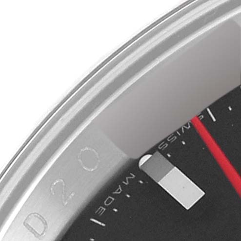 The image shows a close-up of the Rolex Turn-o-Graph 116264 Men's Stainless Steel Black Dial 116264 Men's Stainless Steel Black Dial watch bezel and part of the dial with a red second hand.
