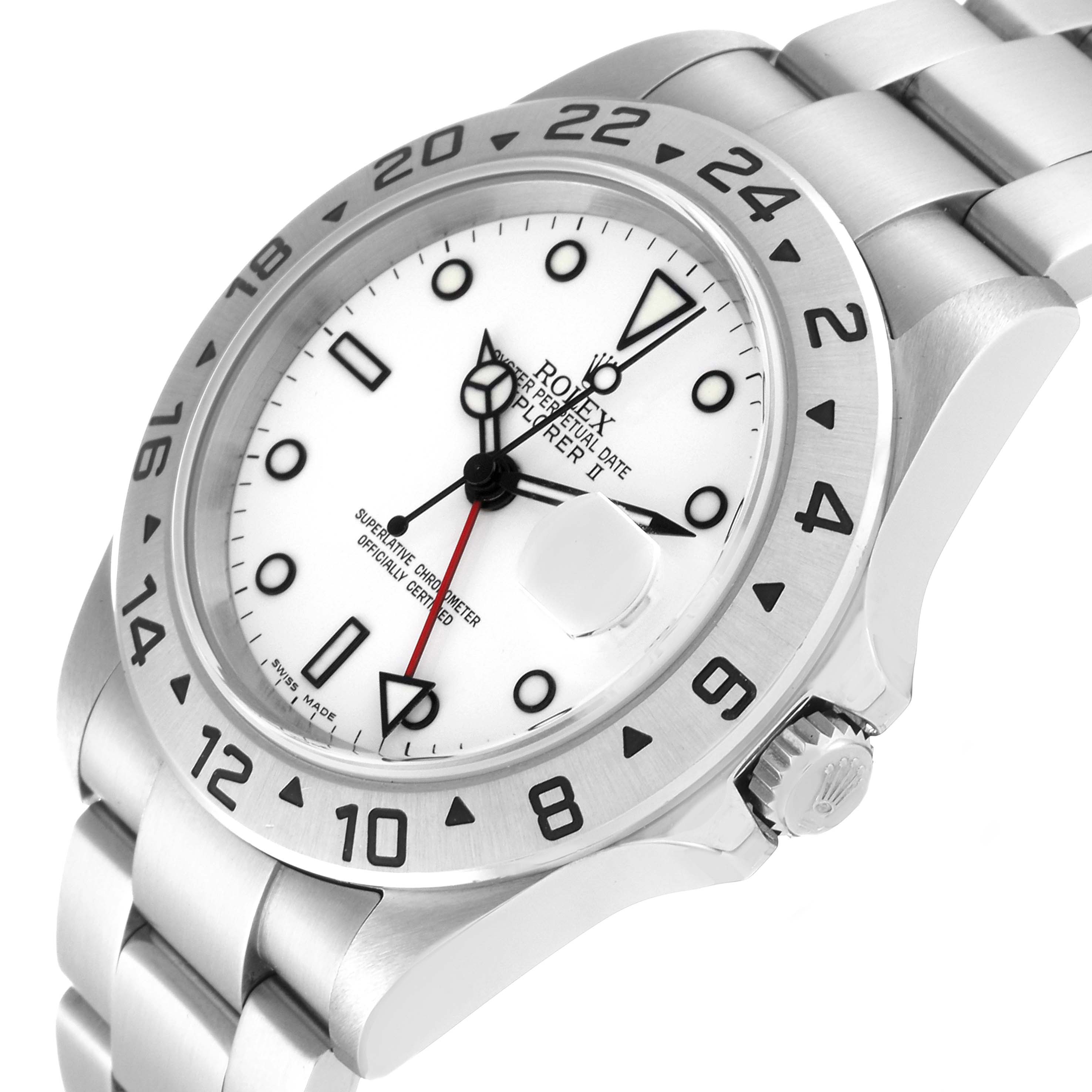 The image shows a close-up view of a Rolex Explorer 16570 Men
s Stainless Steel White Dial 16570 Men
s Stainless Steel White Dial watch, highlighting the bezel, crown, and bracelet.