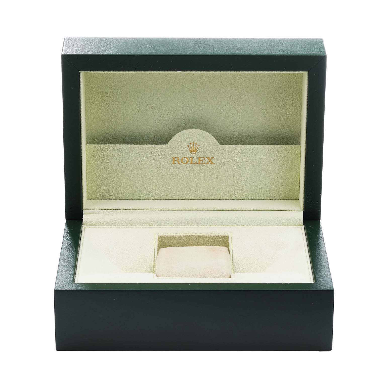 The image shows an open Rolex watch box for a Turn-o-Graph model, showcasing its interior and cushion from the front.