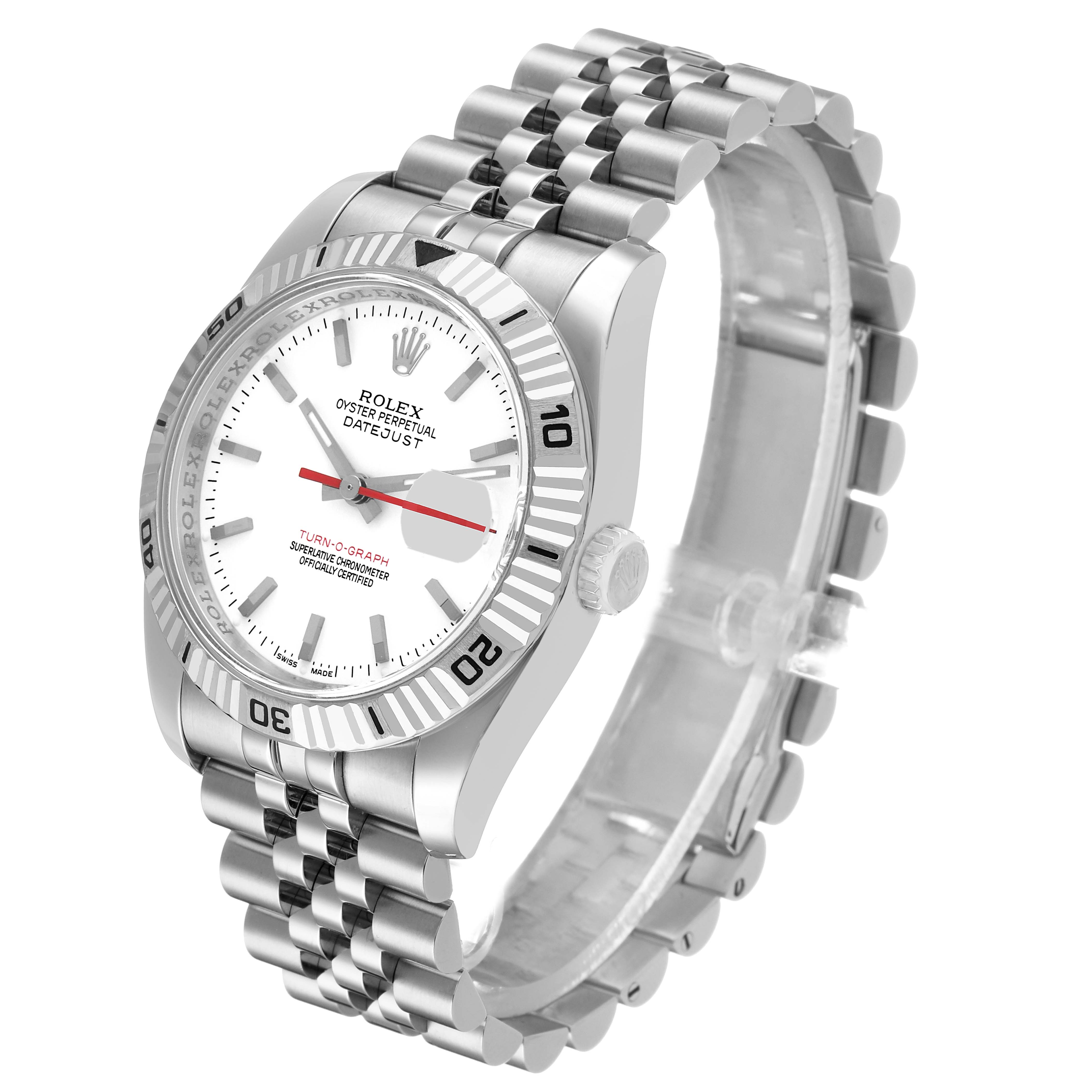 The Rolex Turn-o-Graph 116264 Men's Stainless Steel Yellow Dial watch is shown at a three-quarter angle, displaying the face, bezel, crown, and part of the bracelet.