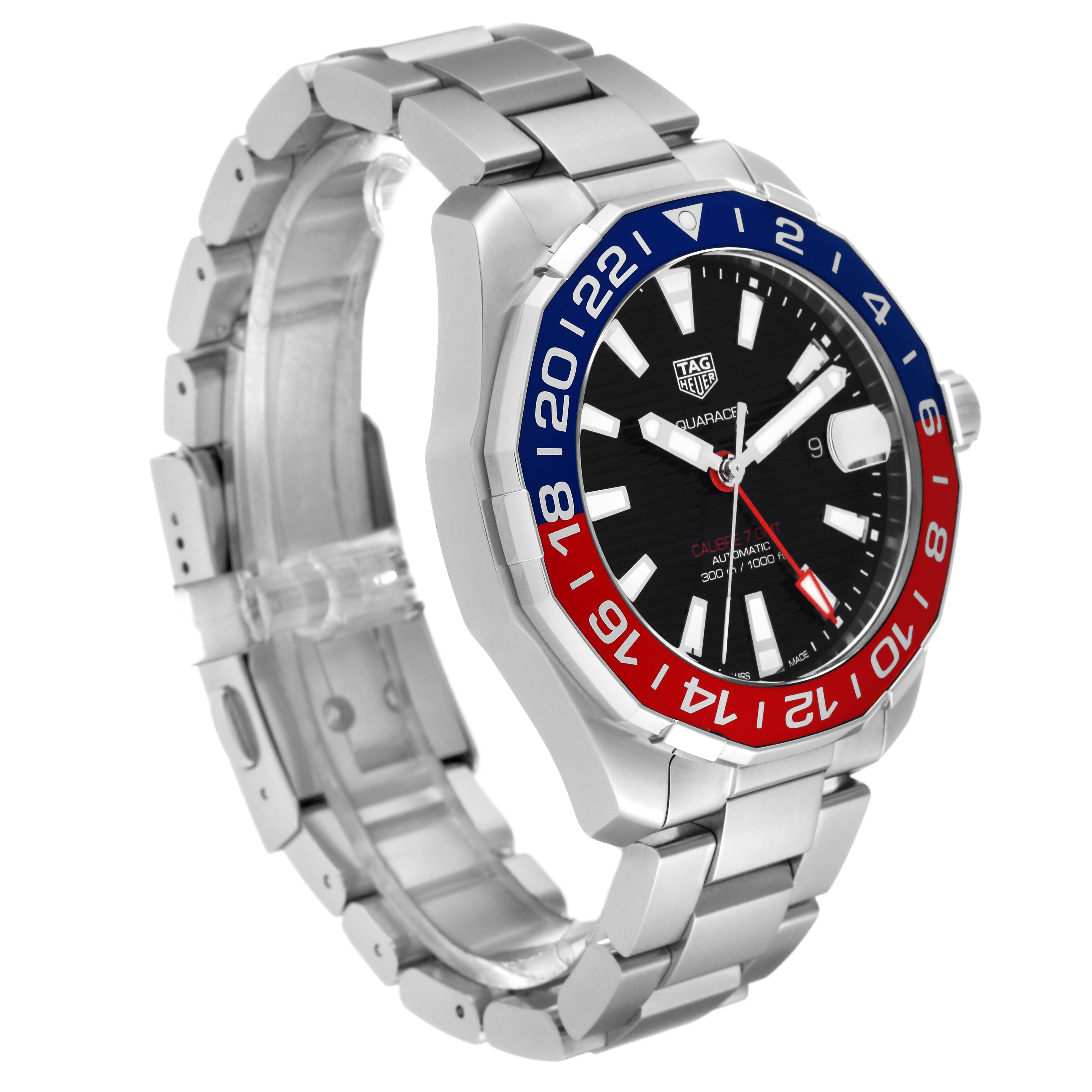 The image shows a Tag Heuer Aquaracer WAY201F.BA0927 Men's Stainless Steel Black Dial WAY201F.BA0927 Men's Stainless Steel Black Dial watch at a slight angle, displaying its bezel, dial, and metal bracelet.