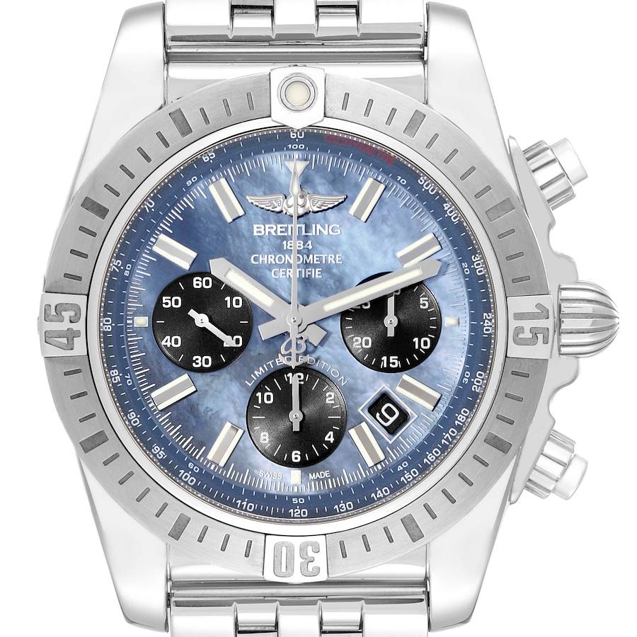 Breitling Chronomat 44 Mother of Pearl Dial Japan Limited Edition Steel Mens Watch AB0115 Box Card SwissWatchExpo