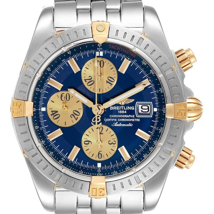 Breitling Chronomat Steel 18K Yellow Gold Blue Dial Mens Watch B13356 SwissWatchExpo