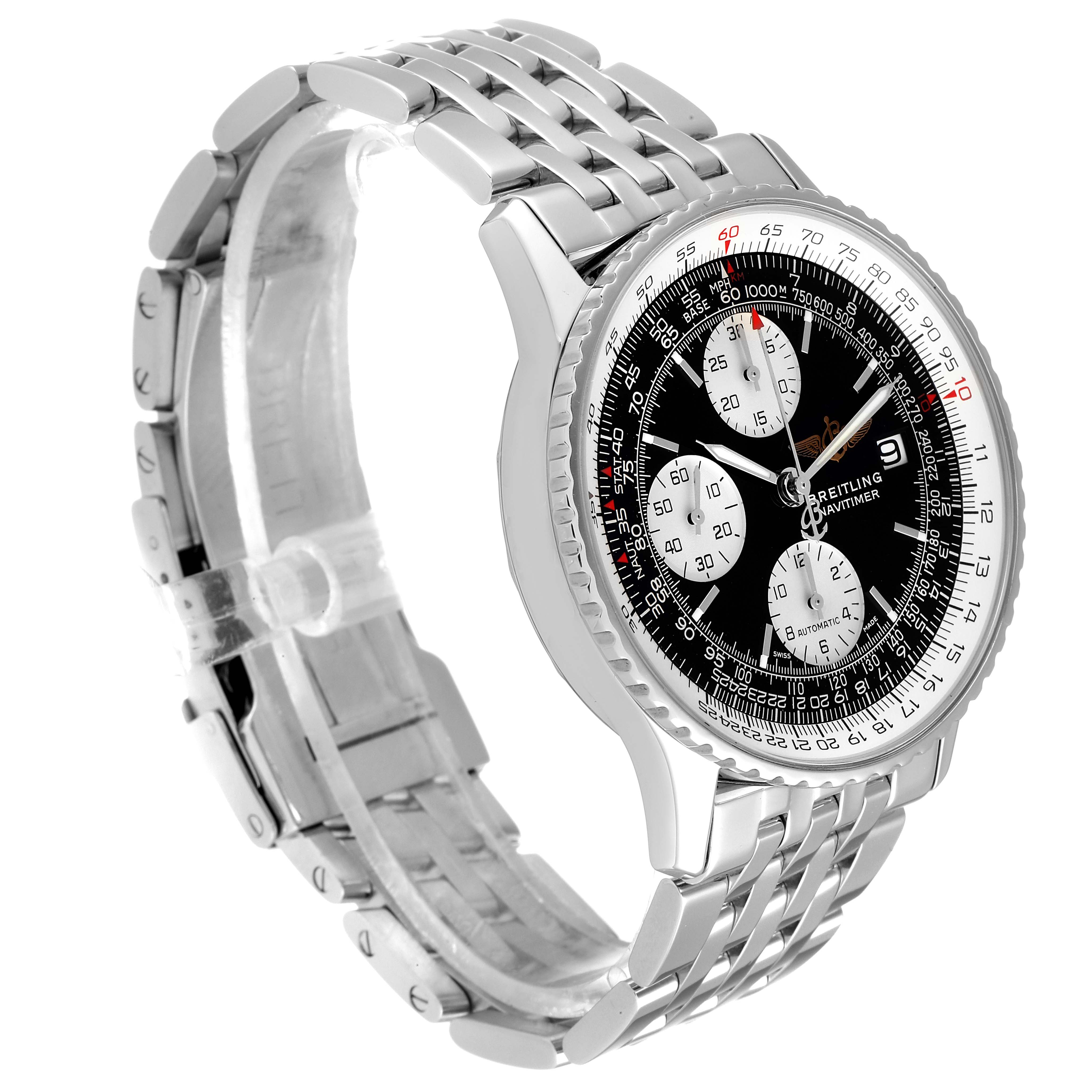 Breitling Old Navitimer Black Dial Steel Mens Watch A13324 Box Papers ...