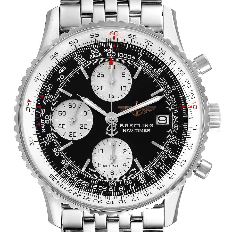 Breitling Old Navitimer Black Dial Steel Mens Watch A13324 Box Papers SwissWatchExpo