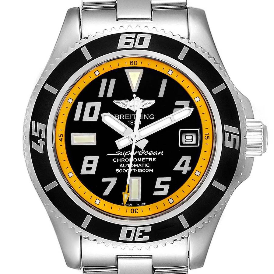 Breitling Superocean 42 Abyss Black Yellow Dial Mens Watch A17364 ADD FOUR LINKS SwissWatchExpo