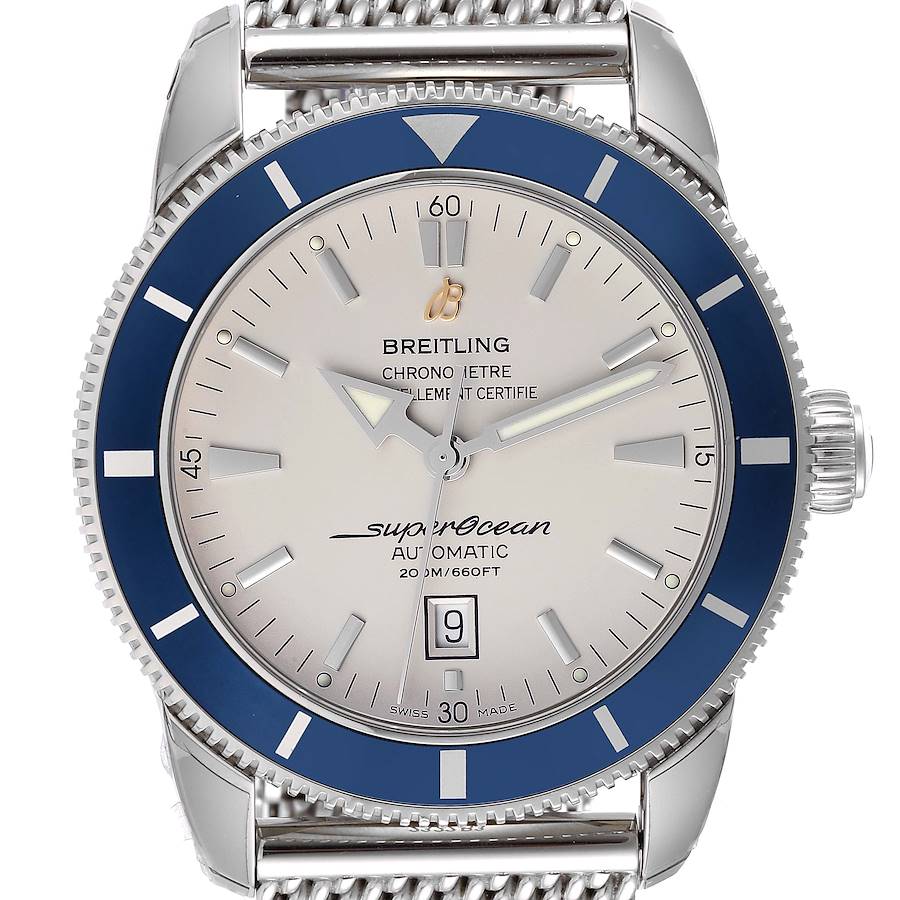 Breitling Superocean Heritage 46 Silver Dial Mesh Bracelet Watch A17320 Unworn SwissWatchExpo