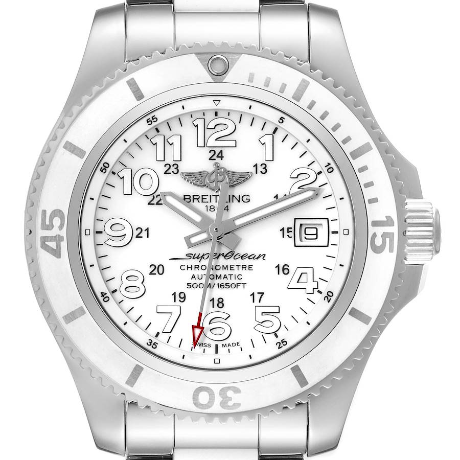 Breitling Superocean II White Dial Steel Mens Watch A17365 Box Card SwissWatchExpo