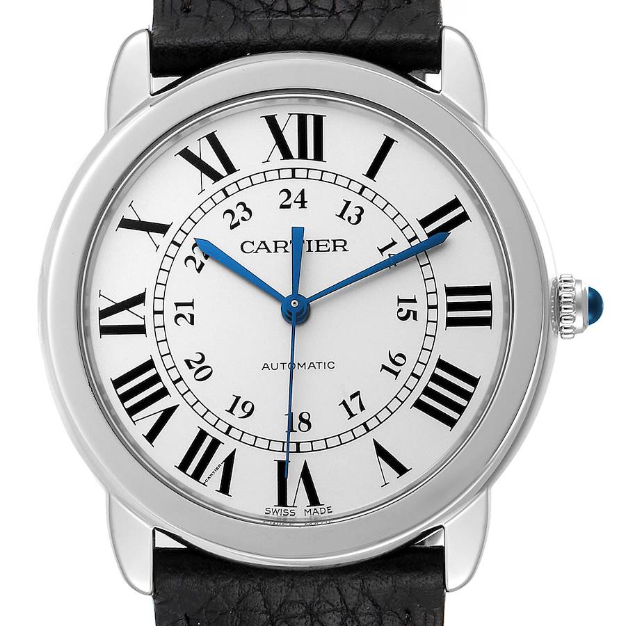 Cartier Ronde Solo Silver Dial Black Strap Automatic Watch WSRN0021 Box Card SwissWatchExpo