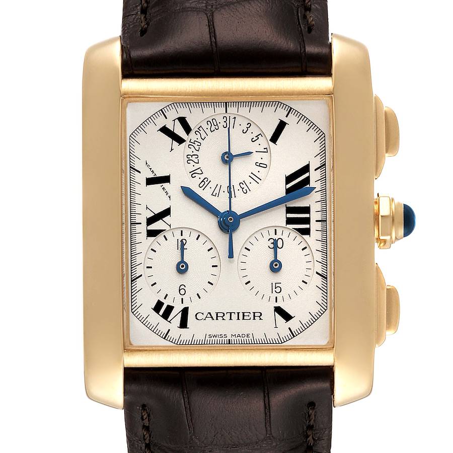 Cartier Tank Francaise Chronograph 18K Yellow Gold Mens Watch W5000556 SwissWatchExpo