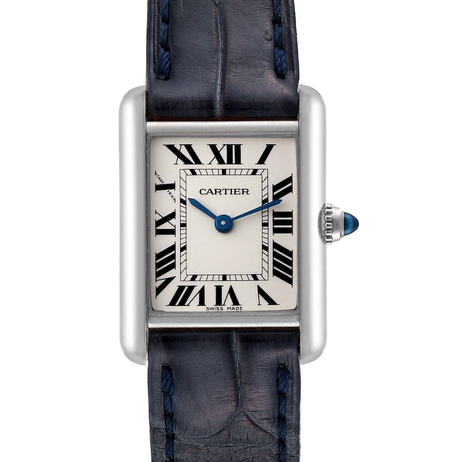 Cartier Tank Louis White Gold Blue Strap Ladies Watch W1541056 SwissWatchExpo