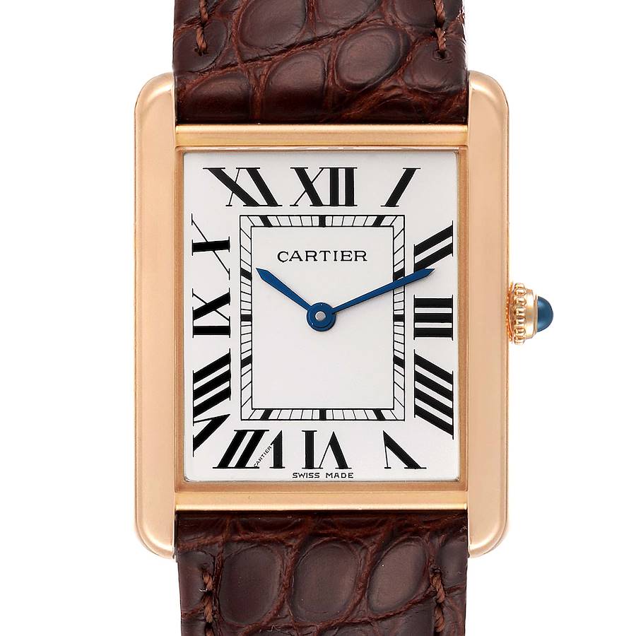 Cartier Tank Solo Large Rose Gold Steel Brown Strap Mens Watch W5200025 SwissWatchExpo