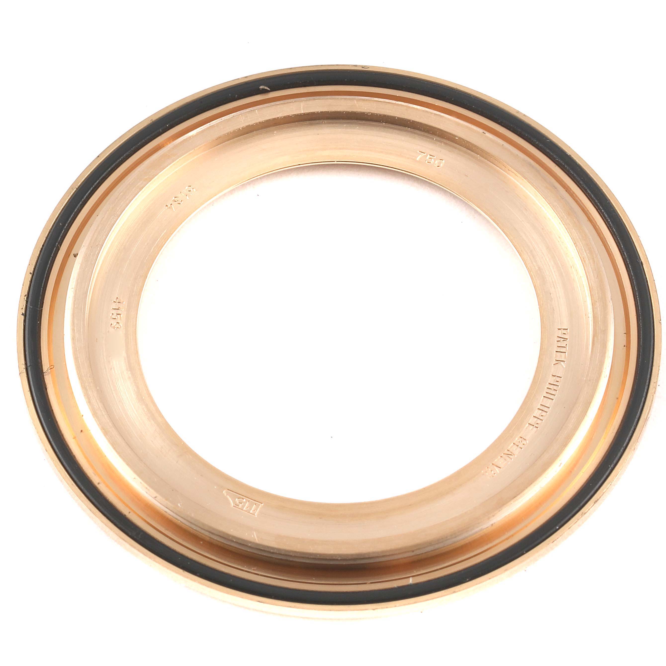 This image shows the case back bezel, seen from a top angle, of a Patek Philippe Calatrava 5134R Men's Rose Gold White Dial 5134R Men's Rose Gold White Dial watch.