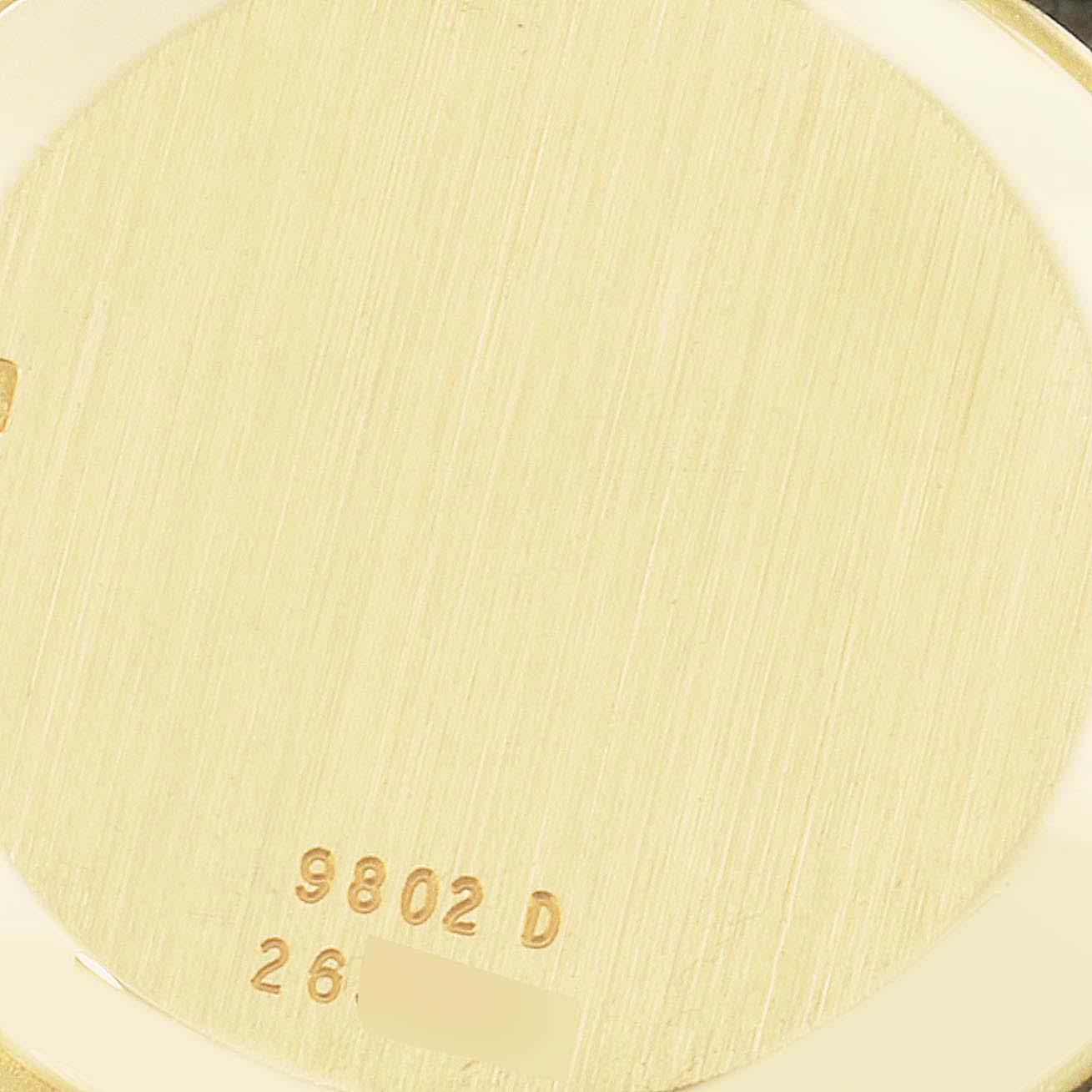 The image shows the back casing of the Piaget 9802 Women's Yellow Gold Black Dial 9802 Women's Yellow Gold Black Dial Classique Yellow Gold Onix Diamond Dial Vintage Ladies Watch, model 9802.