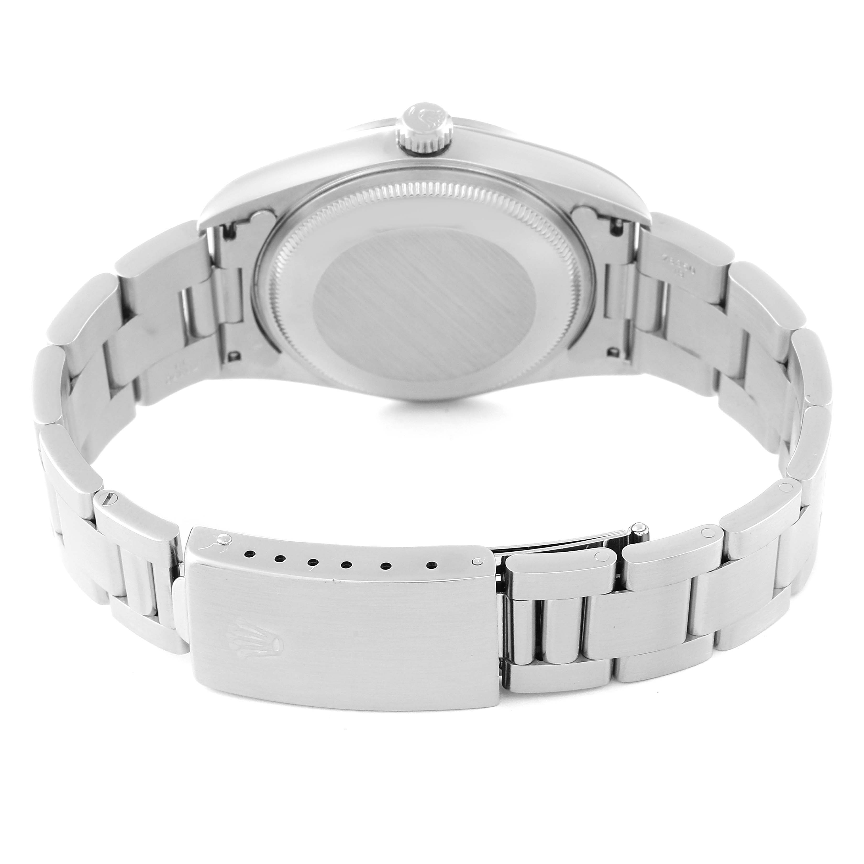 The image shows the back view and clasp of a Rolex Air-King 14000 Men's Stainless Steel Black Dial 14000 Men's Stainless Steel Black Dial watch.