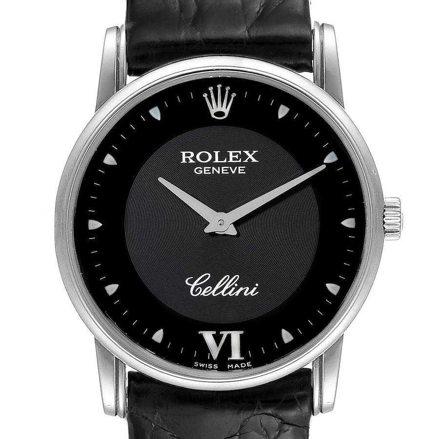 Rolex Cellini Classic 18K White Gold Black Dial Mens Watch 5116 Box SwissWatchExpo