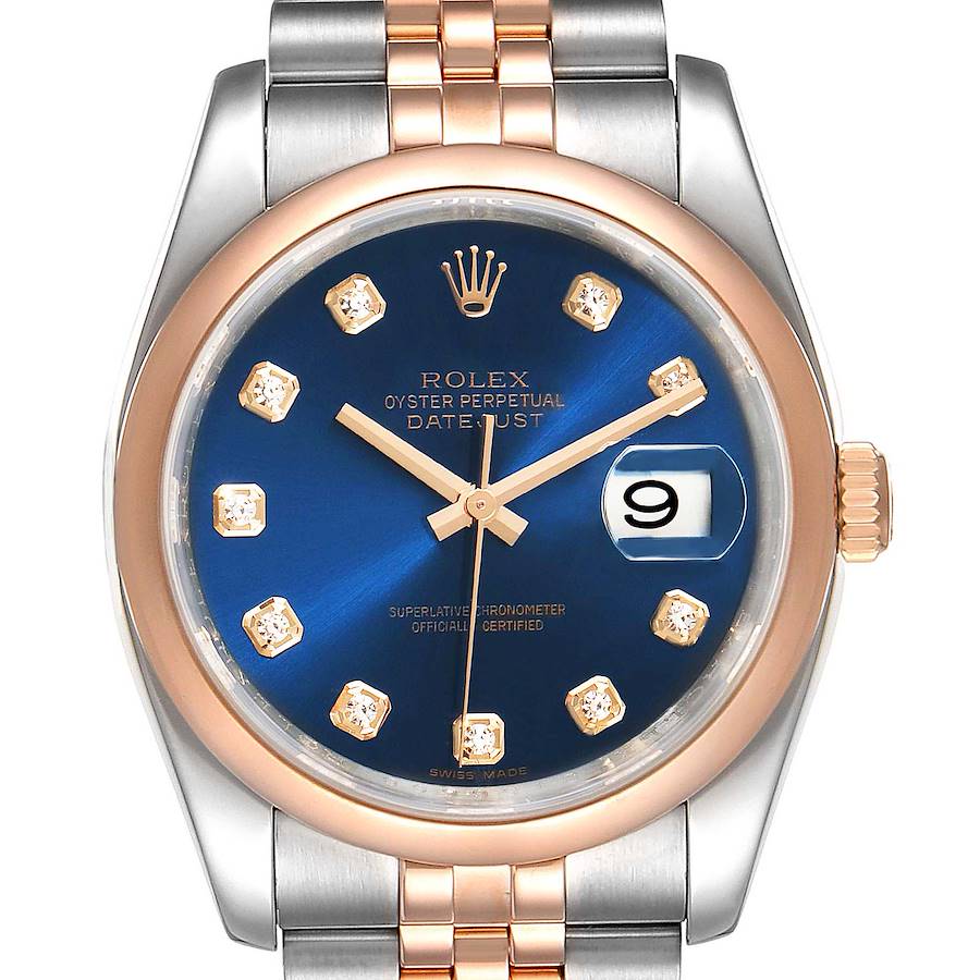 Rolex Datejust 36 Steel EverRose Gold Blue Diamond Dial Watch 116201 SwissWatchExpo