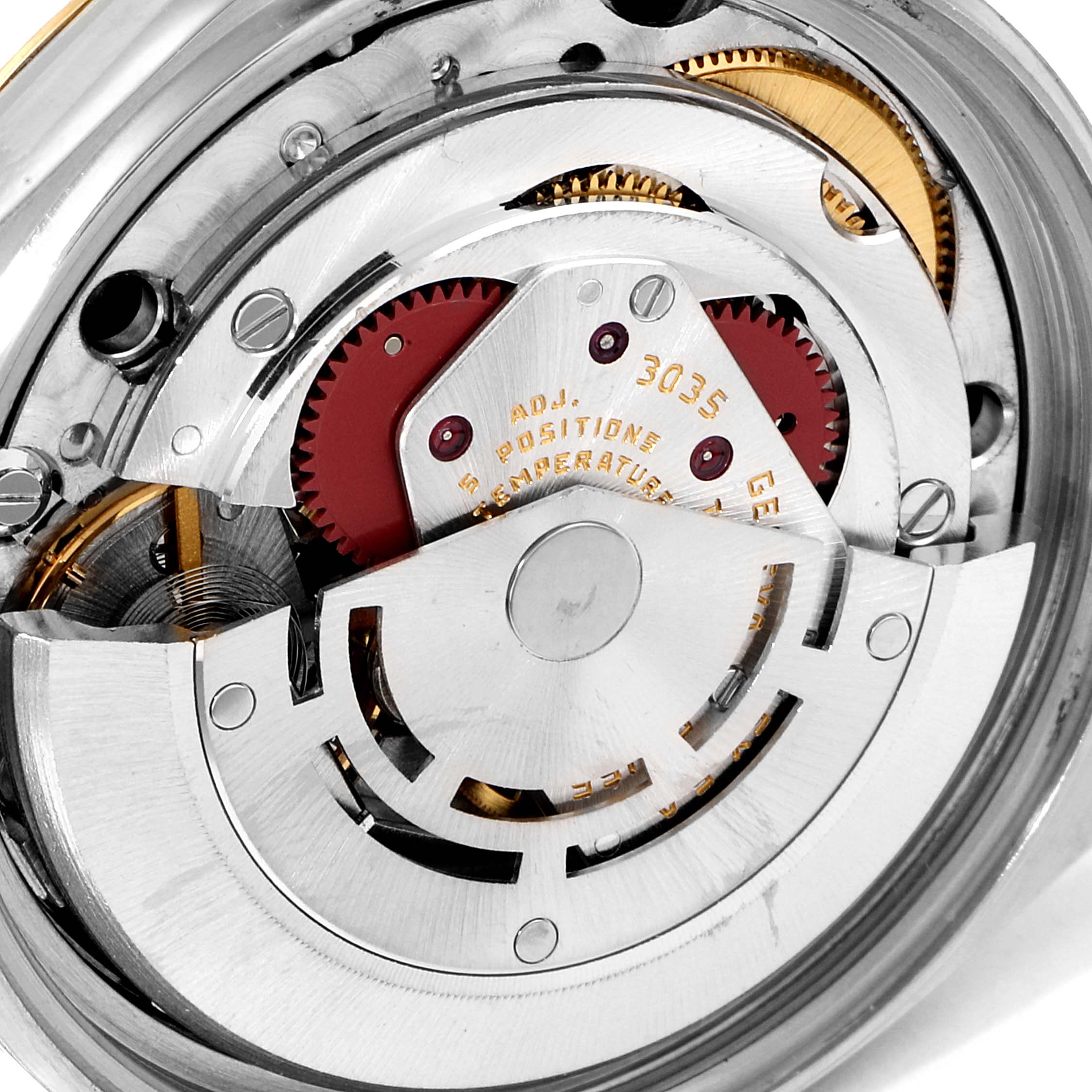 The image shows a close-up of the inner mechanical movements and gears of a Rolex Vintage Collection 16013 Men's Steel and Gold (two tone) Black Dial 16013 Men's Steel and Gold (two tone) Black Dial model watch.