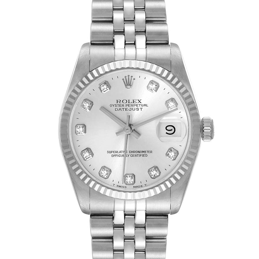 Rolex Datejust Midsize Steel White Gold Silver Diamond Dial Ladies Watch 68274 SwissWatchExpo