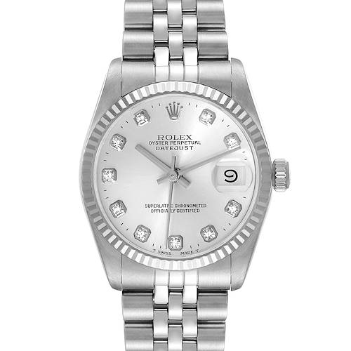Photo of Rolex Datejust Midsize Steel White Gold Silver Diamond Dial Ladies Watch 68274