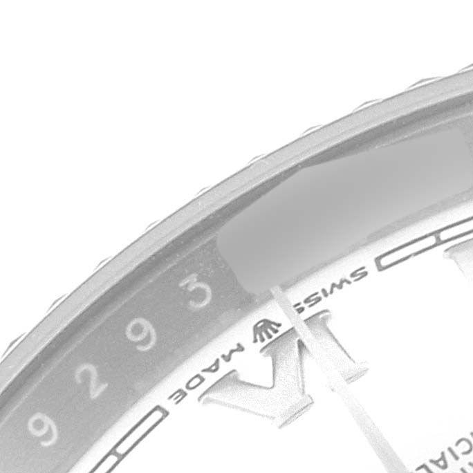 The image shows a partial close-up of the dial, bezel, and date window of a Rolex Datejust 126234 Men's Stainless Steel White Dial 126234 Men's Stainless Steel White Dial watch.