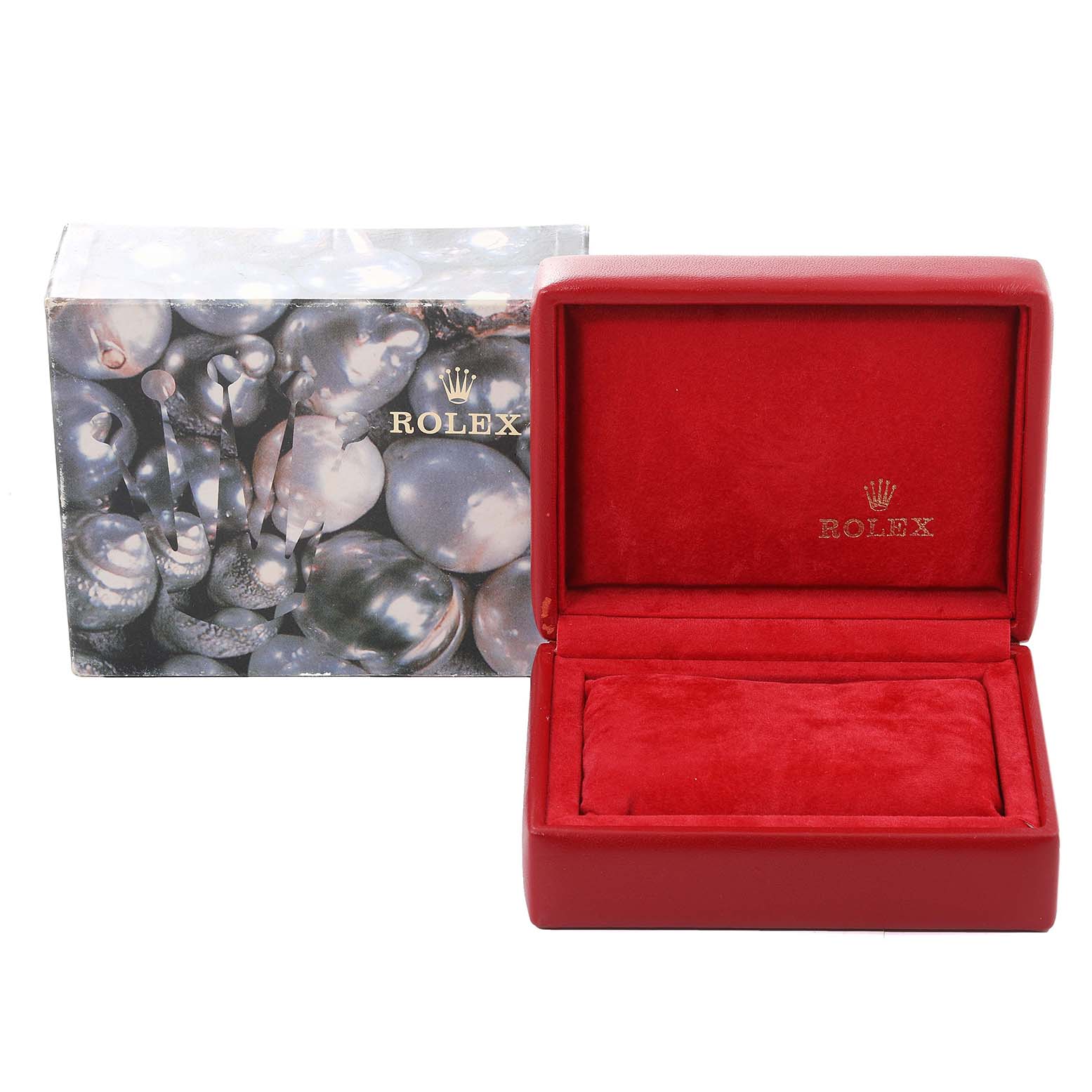 The image shows a Rolex Datejust 69173 Women's Steel and Gold (two tone) White Dial 69173 Women's Steel and Gold (two tone) White Dial watch box and its outer packaging from a front angle.