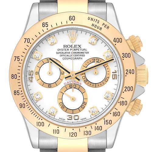 Photo of Rolex Daytona Yellow Gold Steel White Diamond Dial Mens Watch 116523