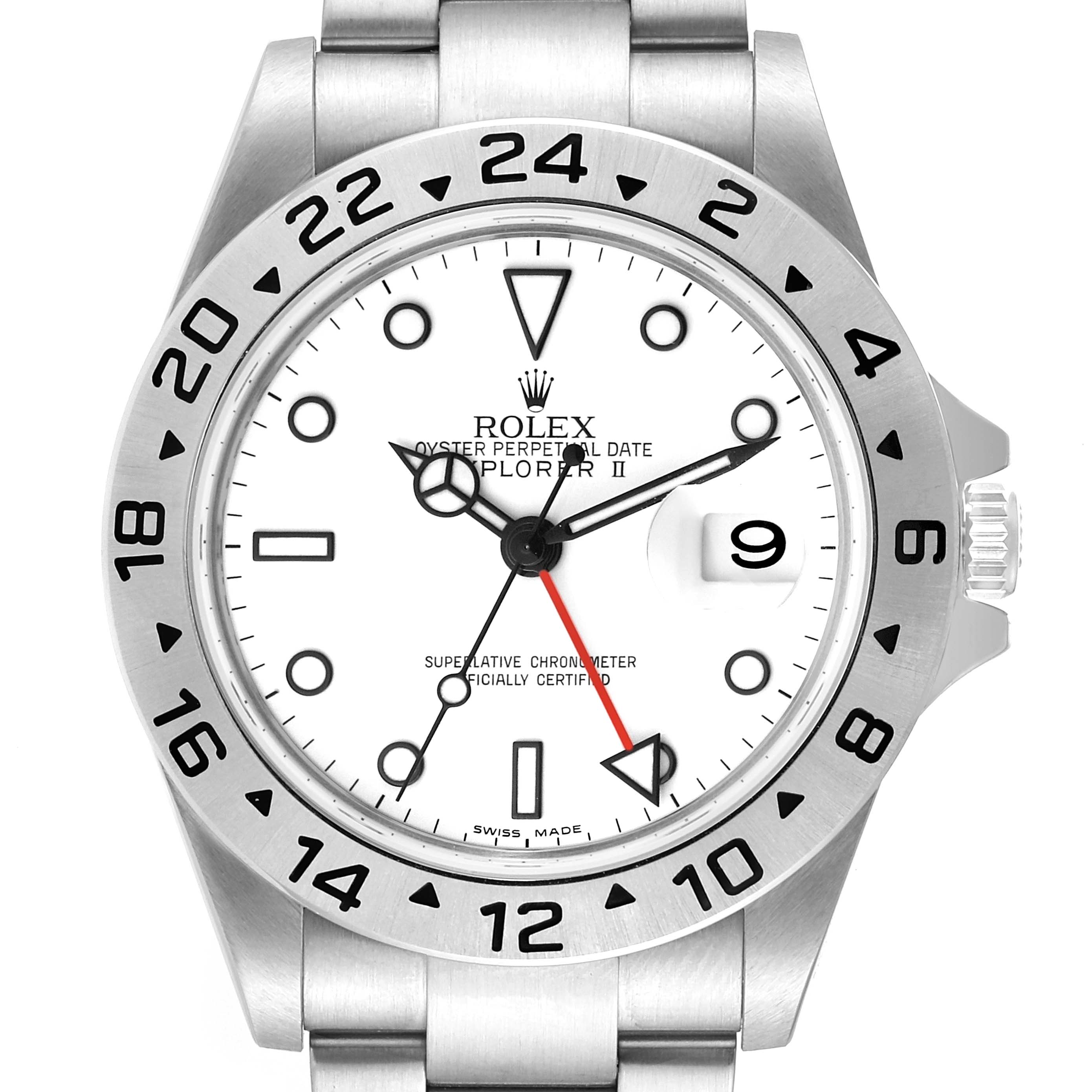 The image shows the face, bezel, and part of the bracelet of a Rolex Explorer 16570 Men's Stainless Steel White Dial 16570 Men's Stainless Steel White Dial watch.