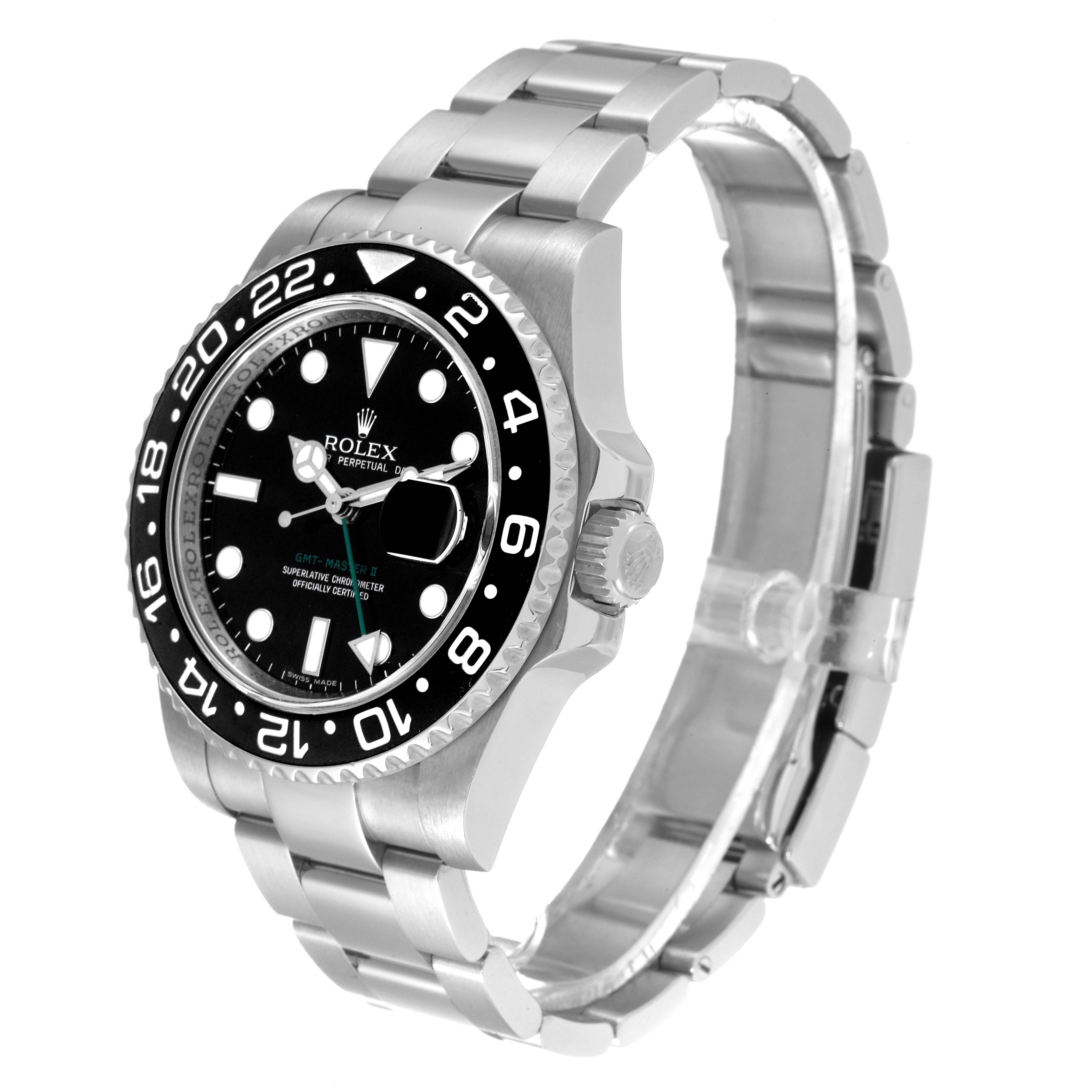The image shows a Rolex GMT-Master 116710 Men
s Stainless Steel Black Dial 116710 Men
s Stainless Steel Black Dial watch from a three-quarter angle, highlighting the bezel, dial, and bracelet.