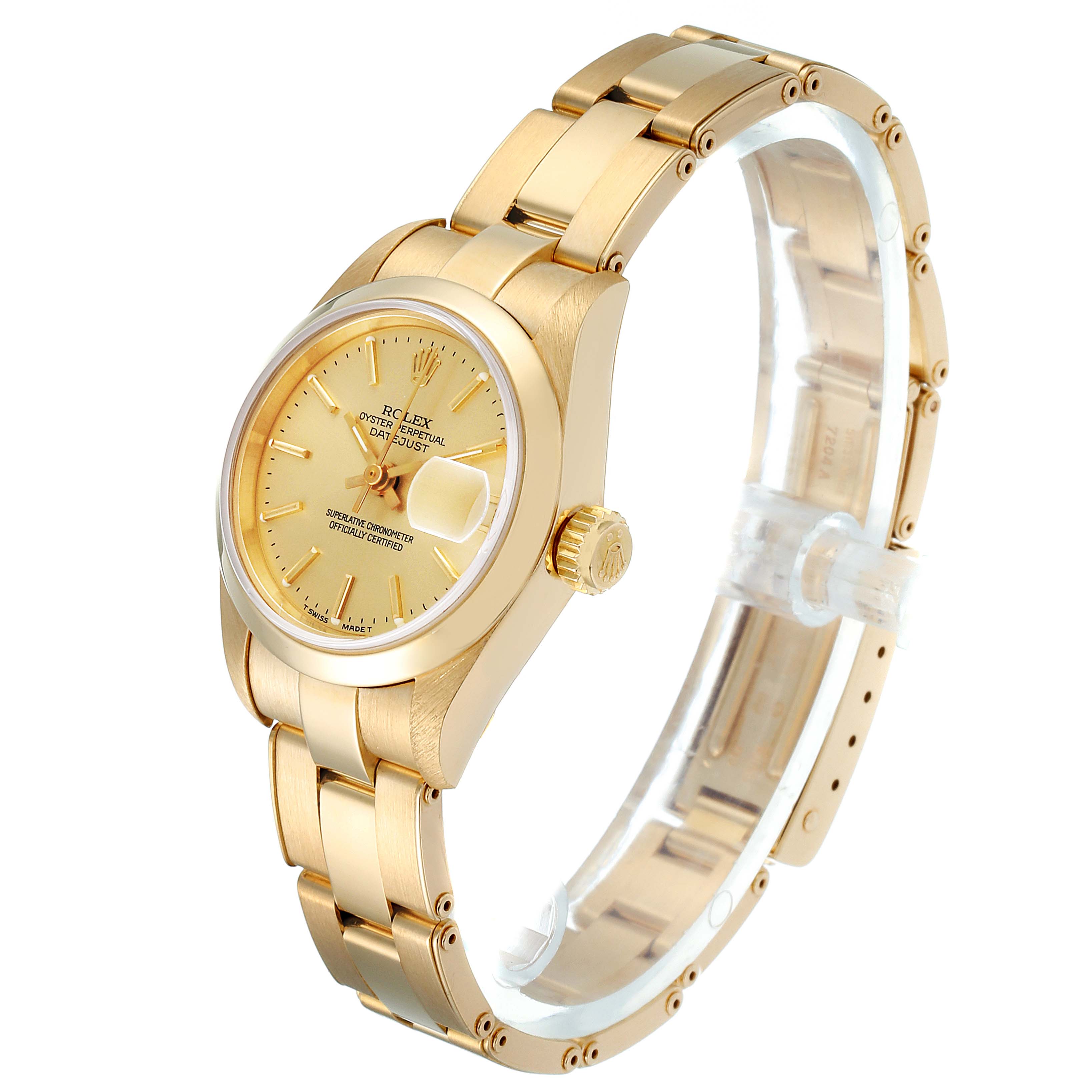 This Rolex President 69168 Women
s Yellow Gold Champagne Dial 69168 Women
s Yellow Gold Champagne Dial model watch is shown at a slight angle, displaying the dial, bezel, crown, and part of the bracelet.