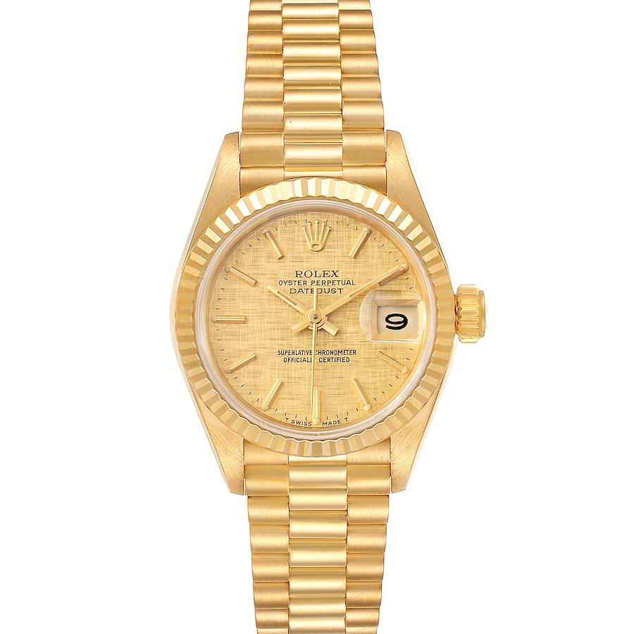 Rolex President Datejust 18K Yellow Gold Linen Dial Watch 69178 Box Papers SwissWatchExpo