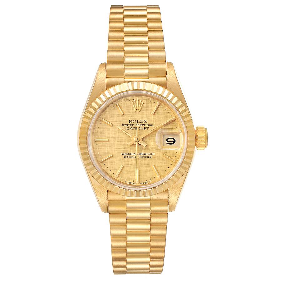 Rolex President Datejust 18K Yellow Gold Linen Dial Watch 69178 Box Papers SwissWatchExpo