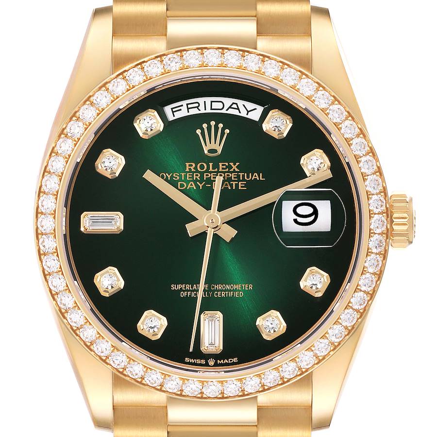 Rolex President Day Date Yellow Gold Diamond Mens Watch 128348 Box Card SwissWatchExpo