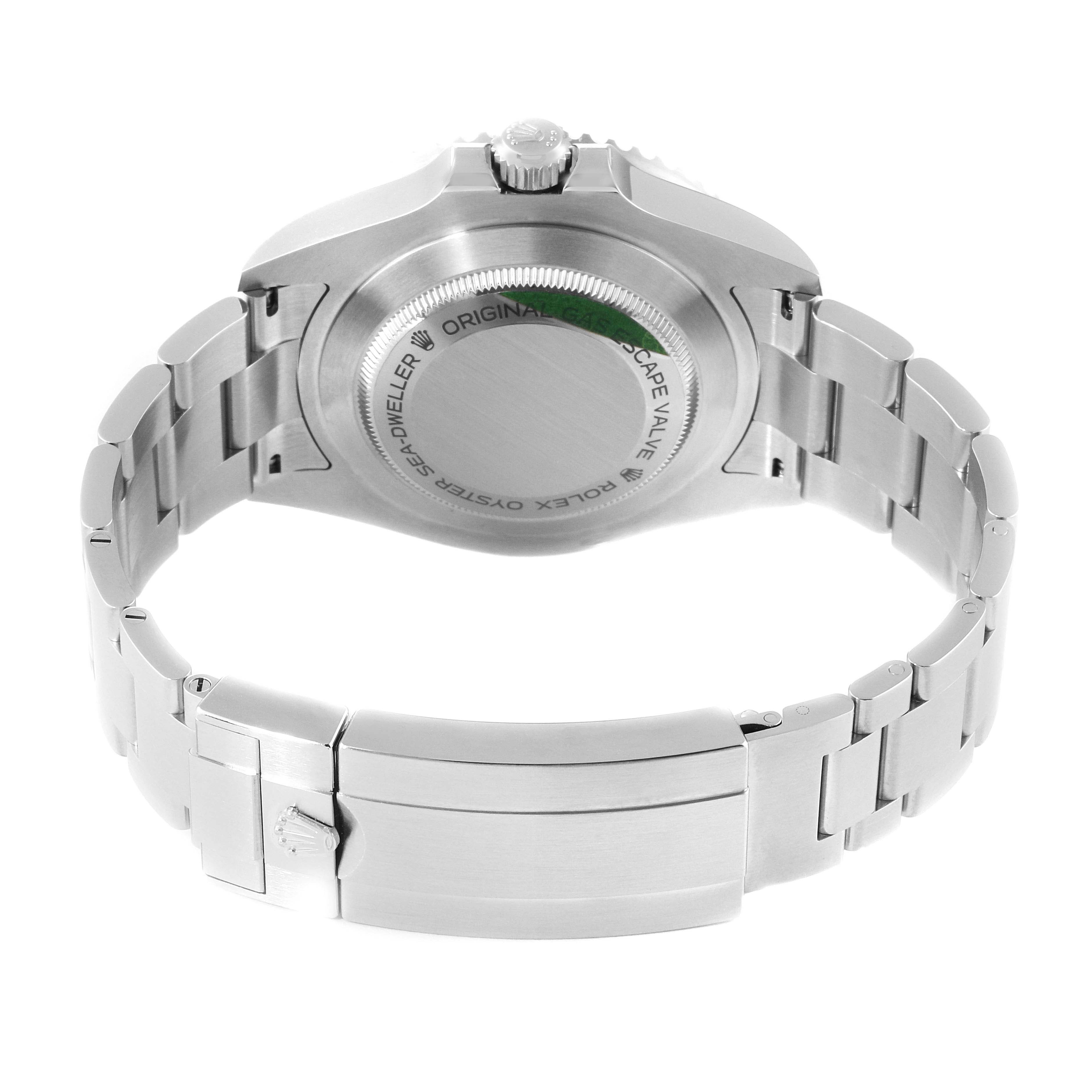 The image shows the rear view of the Rolex Sea-Dweller 126600 Men
s Stainless Steel Black Dial 126600 Men
s Stainless Steel Black Dial watch, highlighting the case back and metal bracelet.