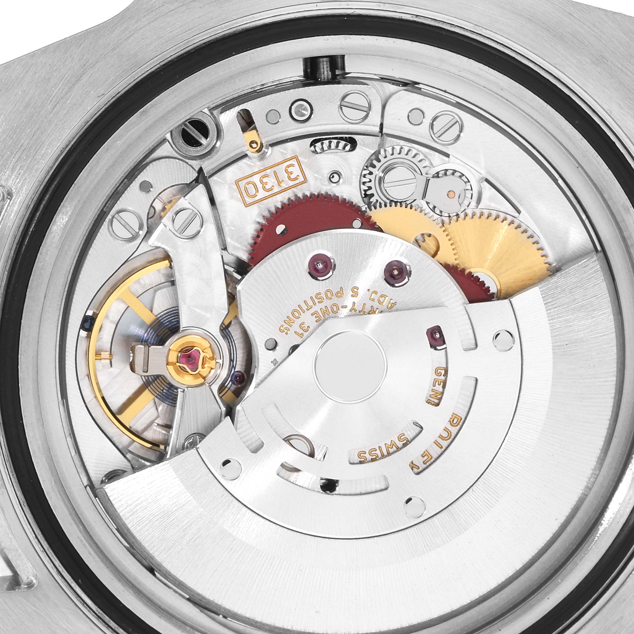 This image shows the inner mechanism and movement components of a Rolex Submariner 114060 Men
s Stainless Steel Black Dial 114060 Men
s Stainless Steel Black Dial watch.