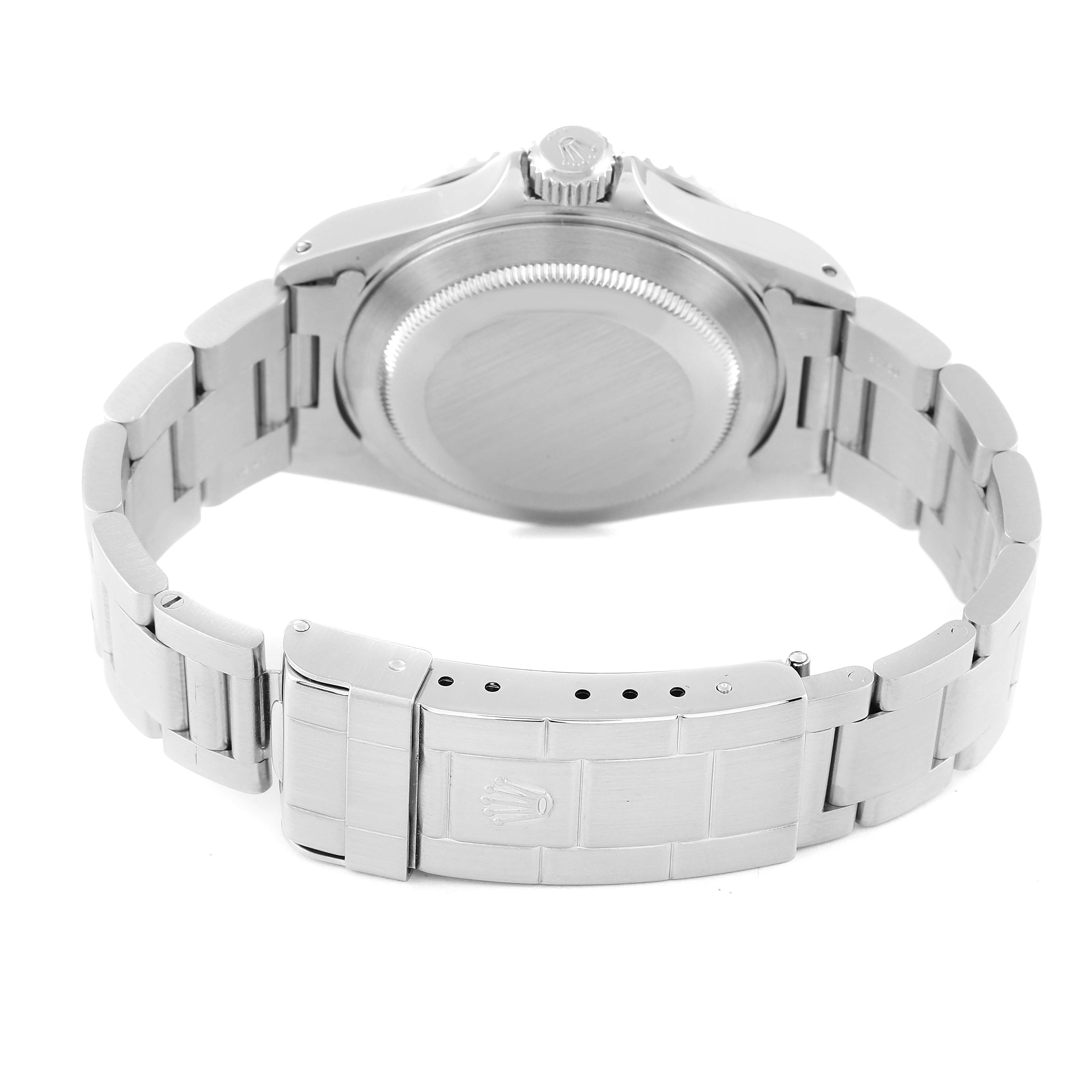 The image shows the back case and bracelet clasp of a Rolex Submariner 14060M Men's Stainless Steel Black Dial 14060M Men's Stainless Steel Black Dial watch.