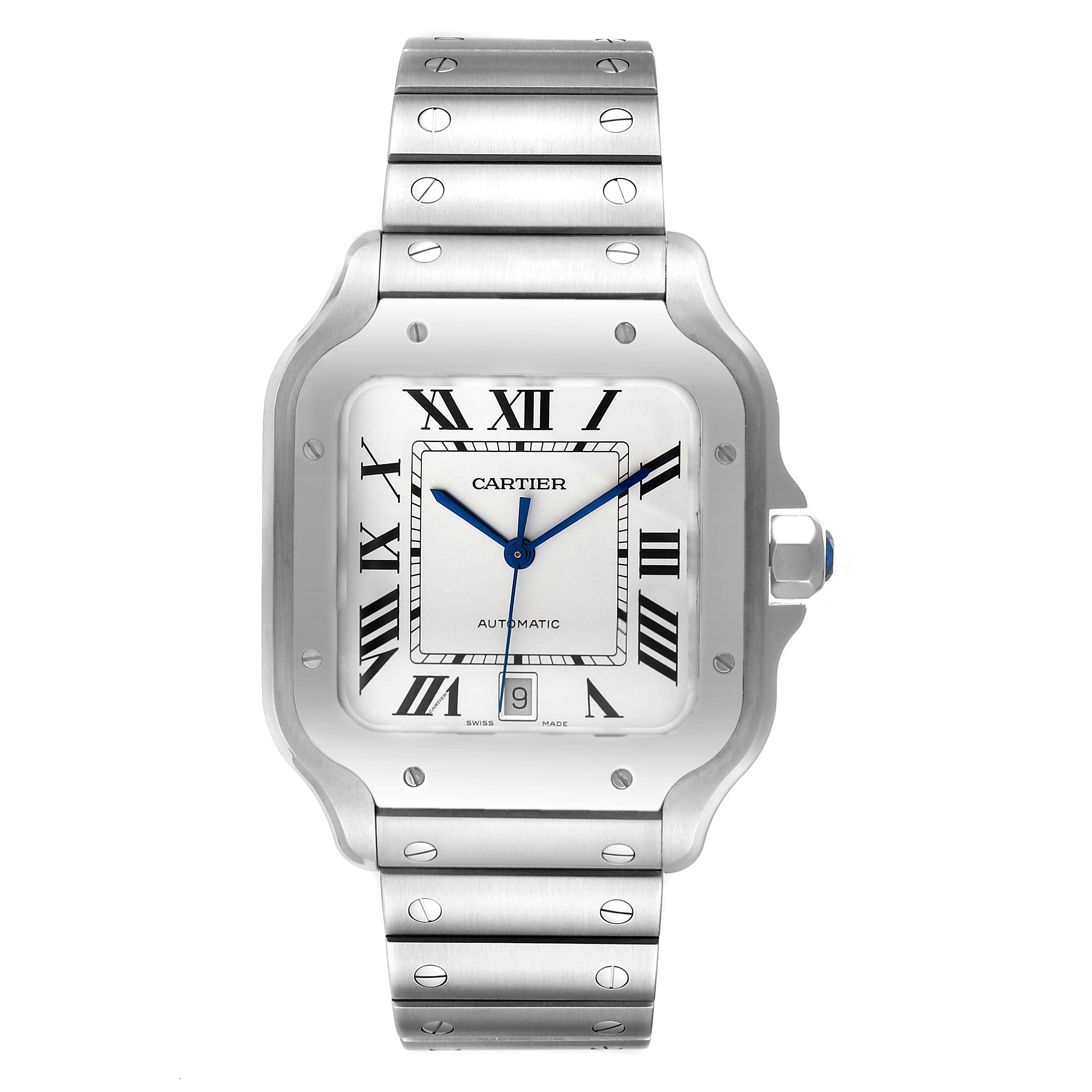 Cartier Santos Silver Dial Large Steel Mens Watch WSSA0018 | SwissWatchExpo
