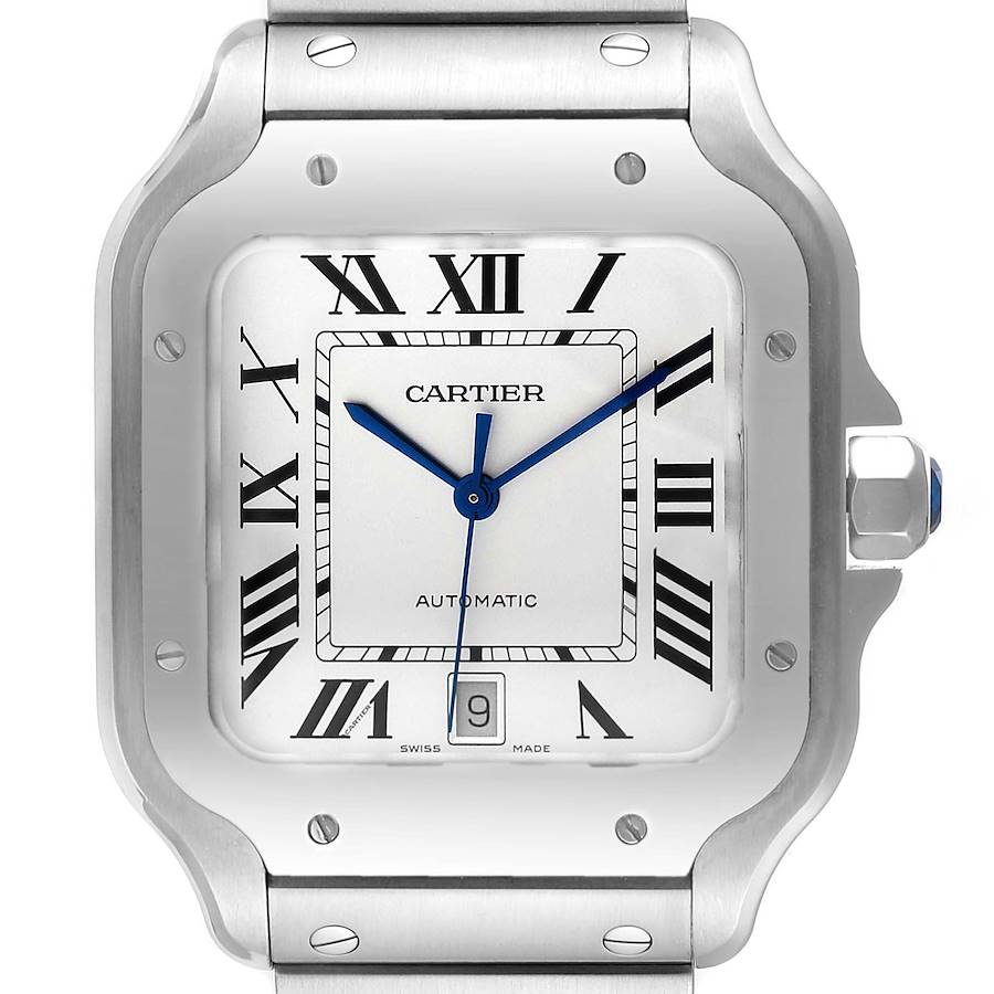 Santos de Cartier  Silver Dial Large Steel Mens Watch WSSA0018 SwissWatchExpo