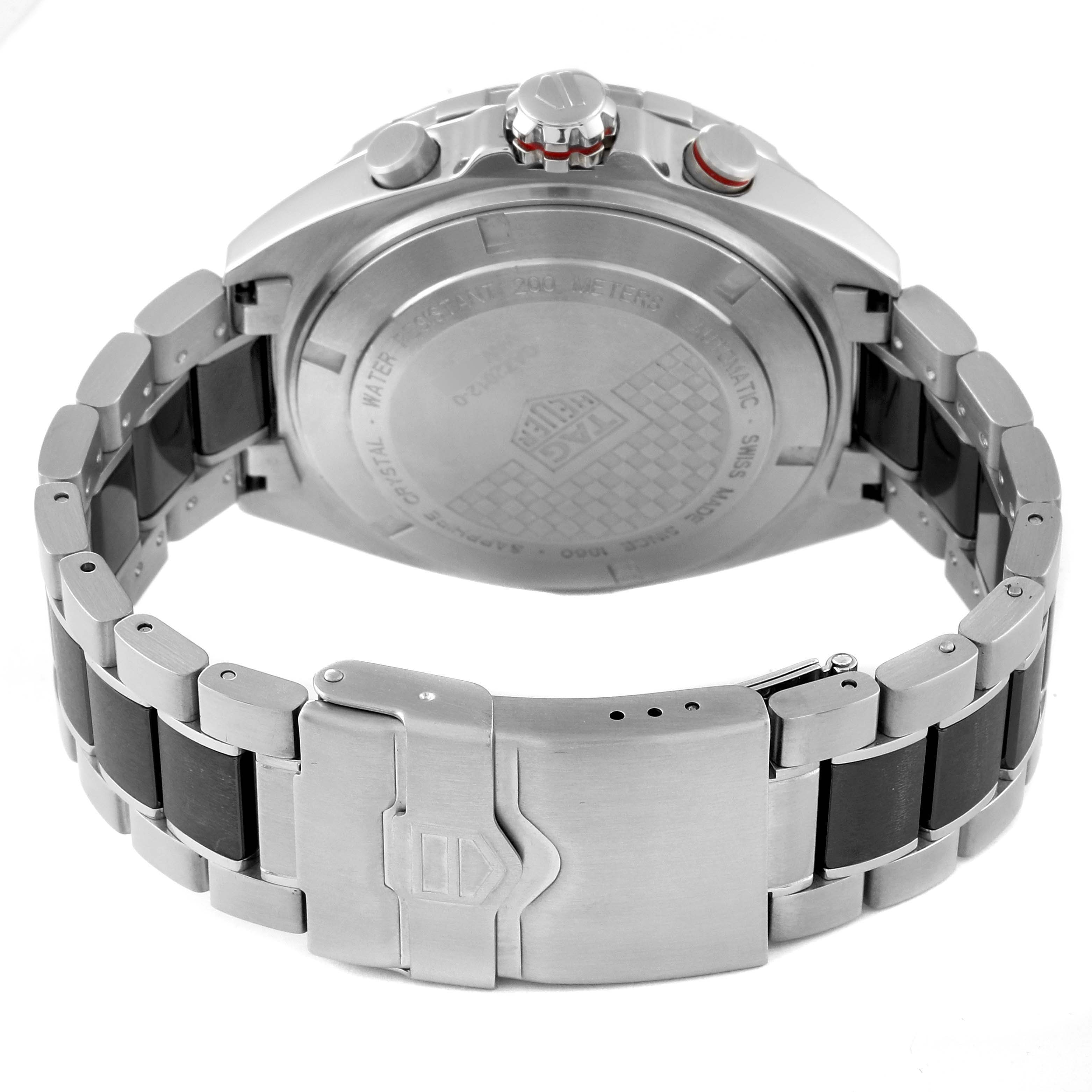 The image shows the back case and metal bracelet of a Tag Heuer Formula 1 CAZ2012-0 Men's Stainless Steel Grey Dial CAZ2012-0 Men's Stainless Steel Grey Dial watch.