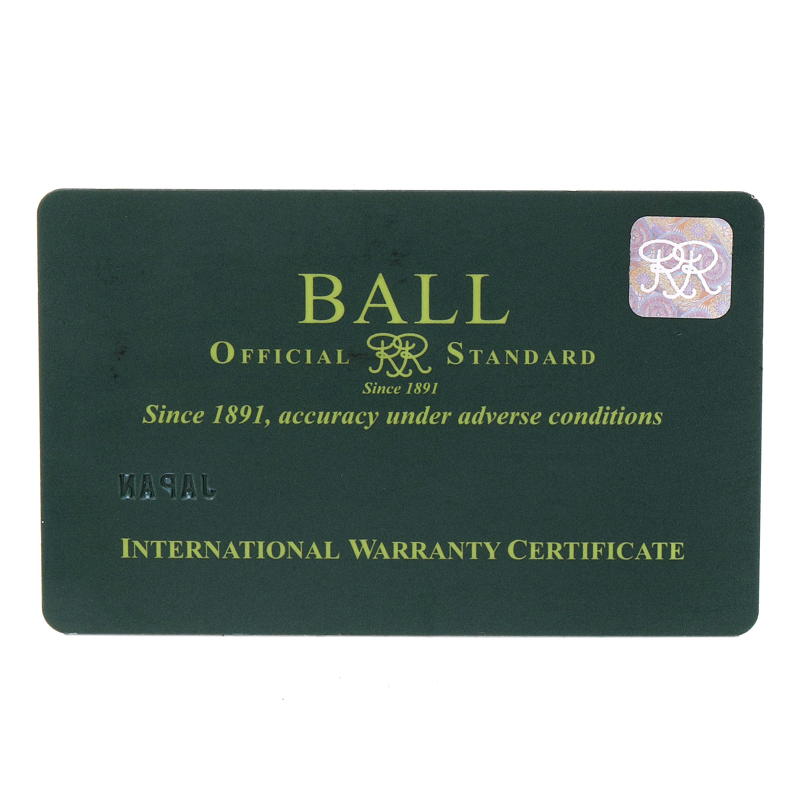 The image shows the International Warranty Certificate for the Ball Trainmaster CM1052D-S3J-WH Men's Stainless Steel White Dial CM1052D-S3J-WH Men's Stainless Steel White Dial watch.