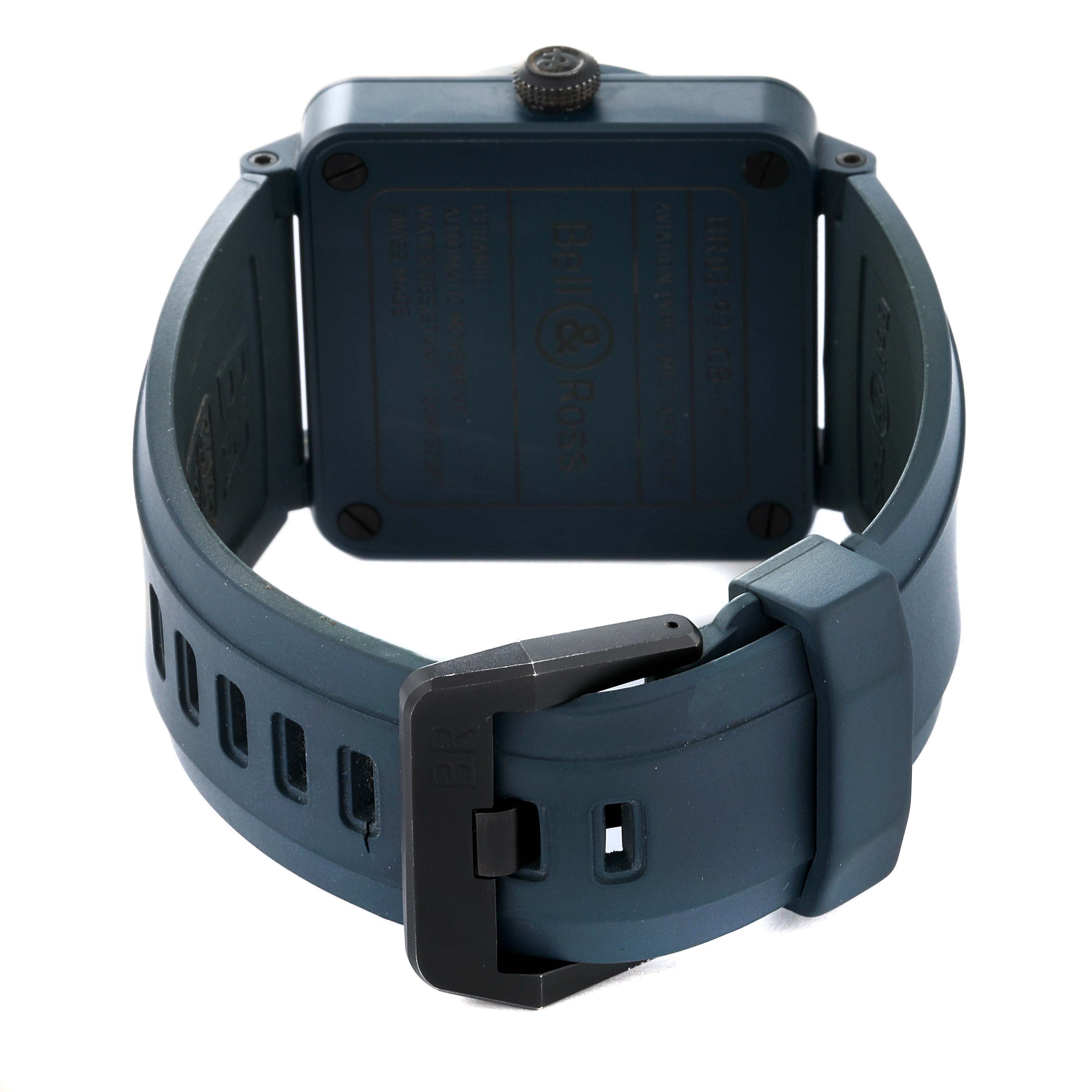 The image shows the back and clasp of the Bell & Ross Chronograph watch.