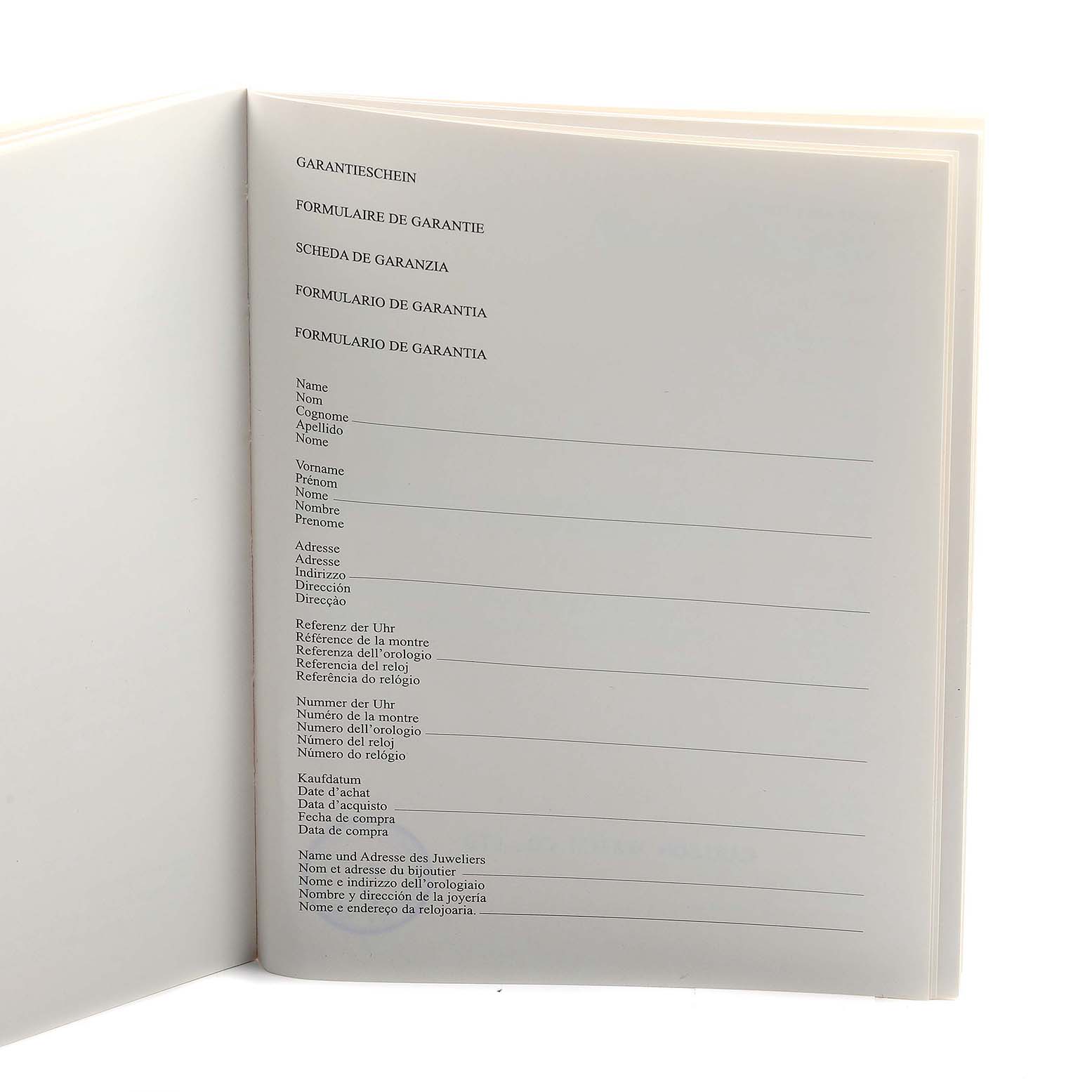 The image shows the warranty booklet for a Blancpain Villeret 2160-3630-53B Men's Rose Gold Black Dial watch.